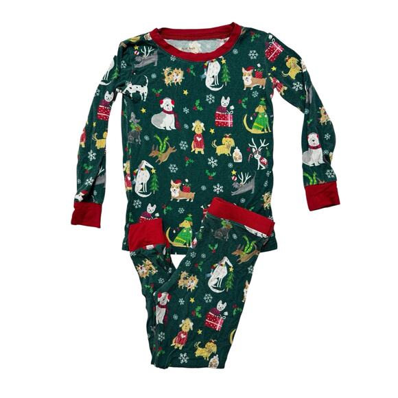 LITTLE SLEEPIES Holiday Hounds Bamboo Viscose Pajama Set 2T Christmas Dog Unisex - Picture 1 of 7
